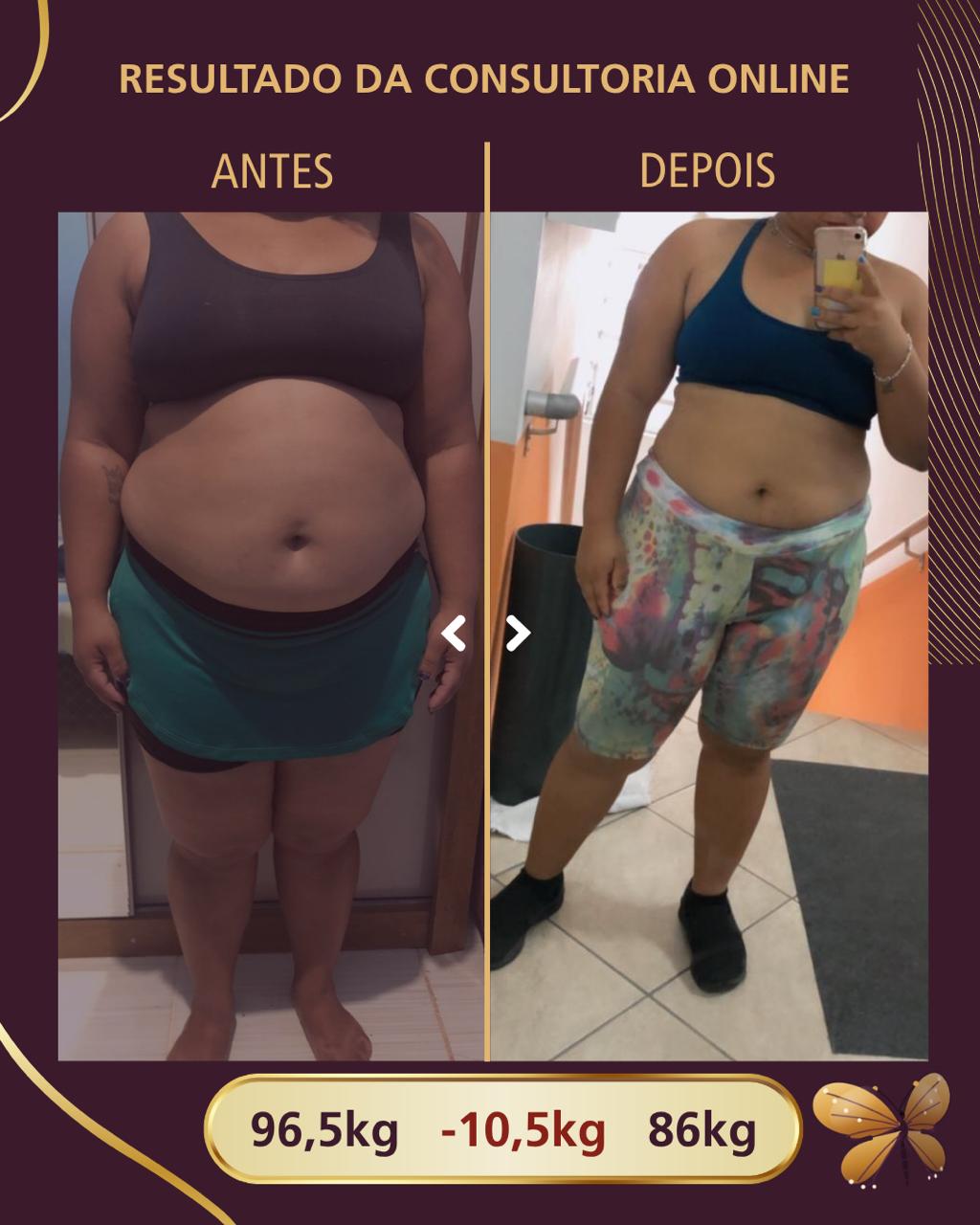 Antes e depois — resultado de emagrecimento, vista de frente